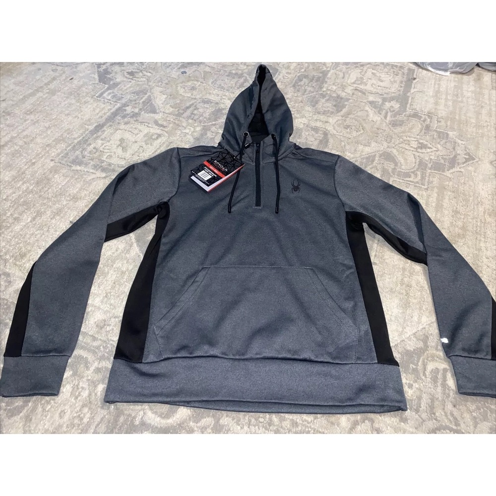 NWT MEN'S SPYDER ACTIVE 1/4 ZIP PULLOVER HOODIE SZ SMALL GRAY BLACK